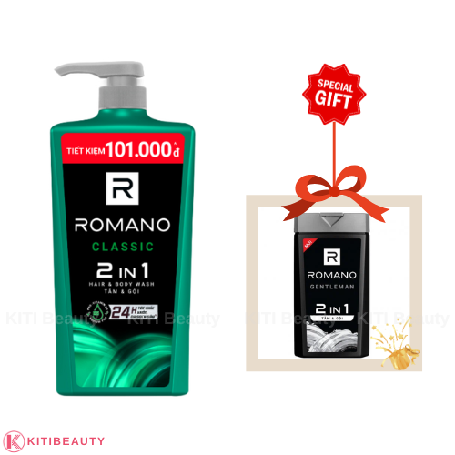 Tắm Gội 2in1 Romano Classic 900g tặng tắm gội gentleman 150g